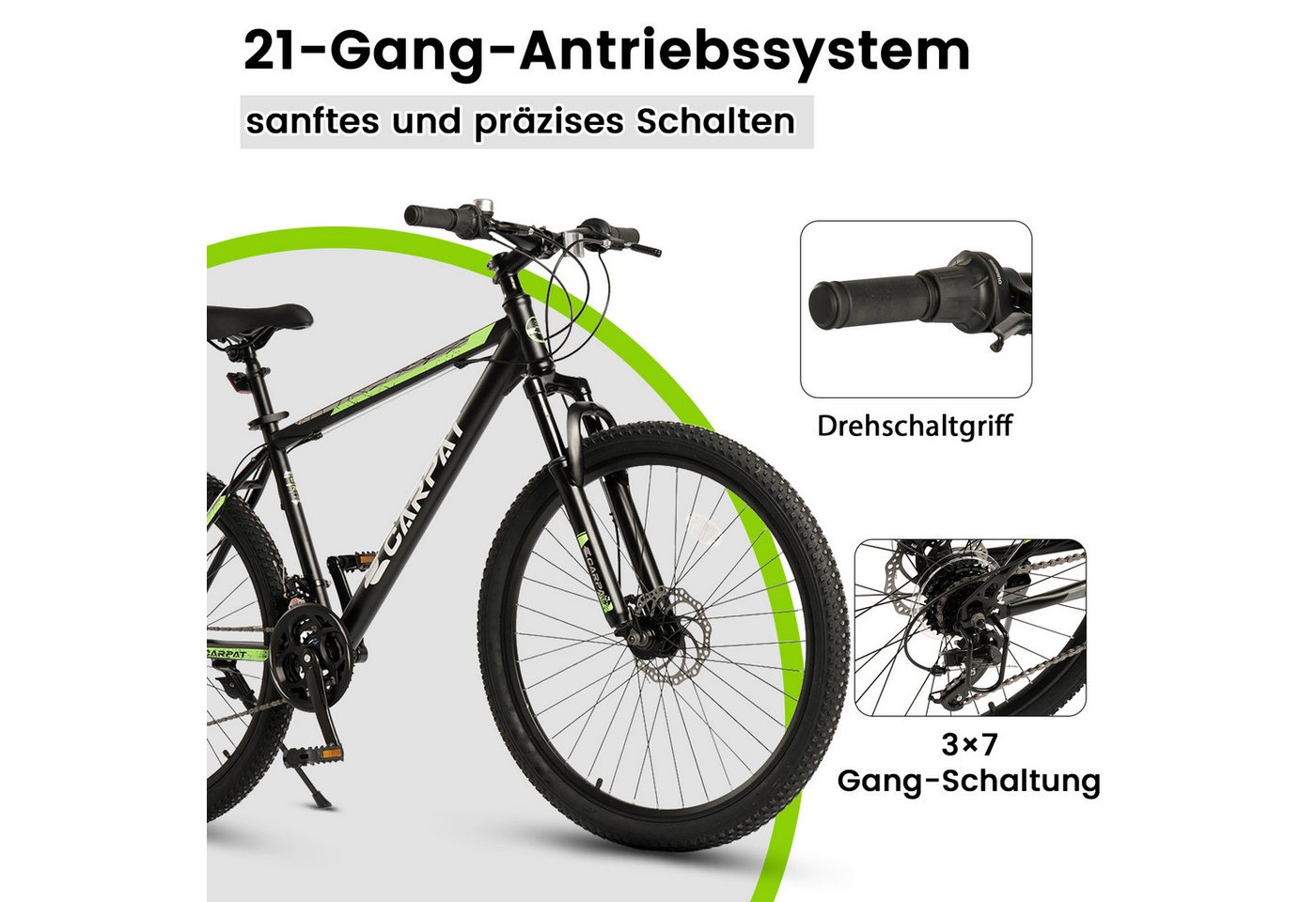 CARPAT SPORT Mountainbike 24 26 Zoll Fahrrad für Herren Damen, Mädchen und Jungen, 21 Gang, Kettenschaltung, Jugendfahrrad MTB Hardtail Fahrrad