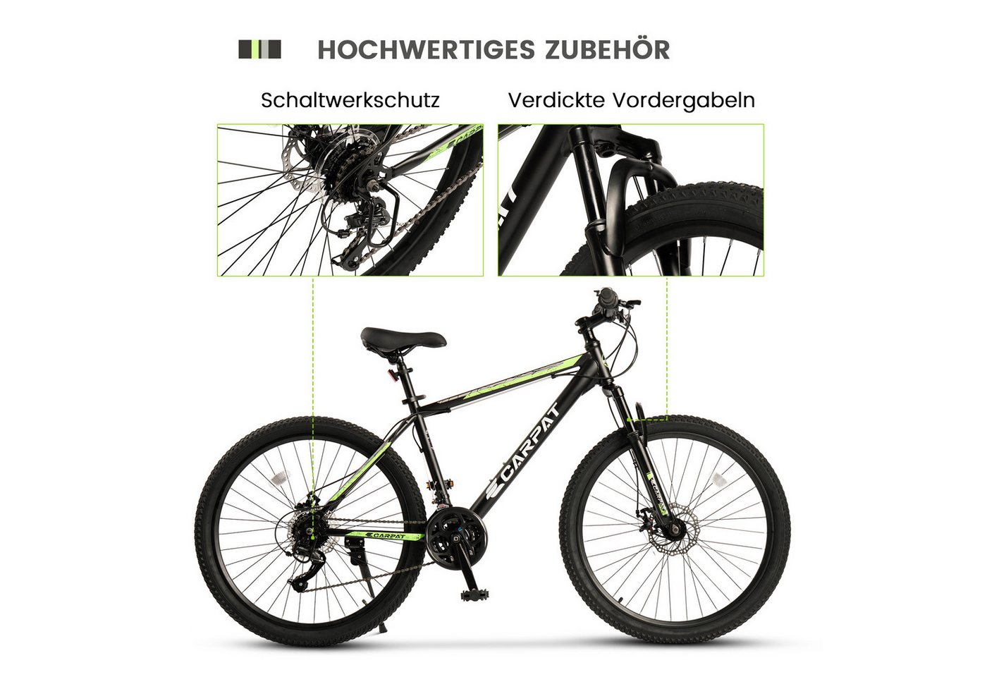 CARPAT SPORT Mountainbike 24 26 Zoll Fahrrad für Herren Damen, Mädchen und Jungen, 21 Gang, Kettenschaltung, Jugendfahrrad MTB Hardtail Fahrrad Bild 3