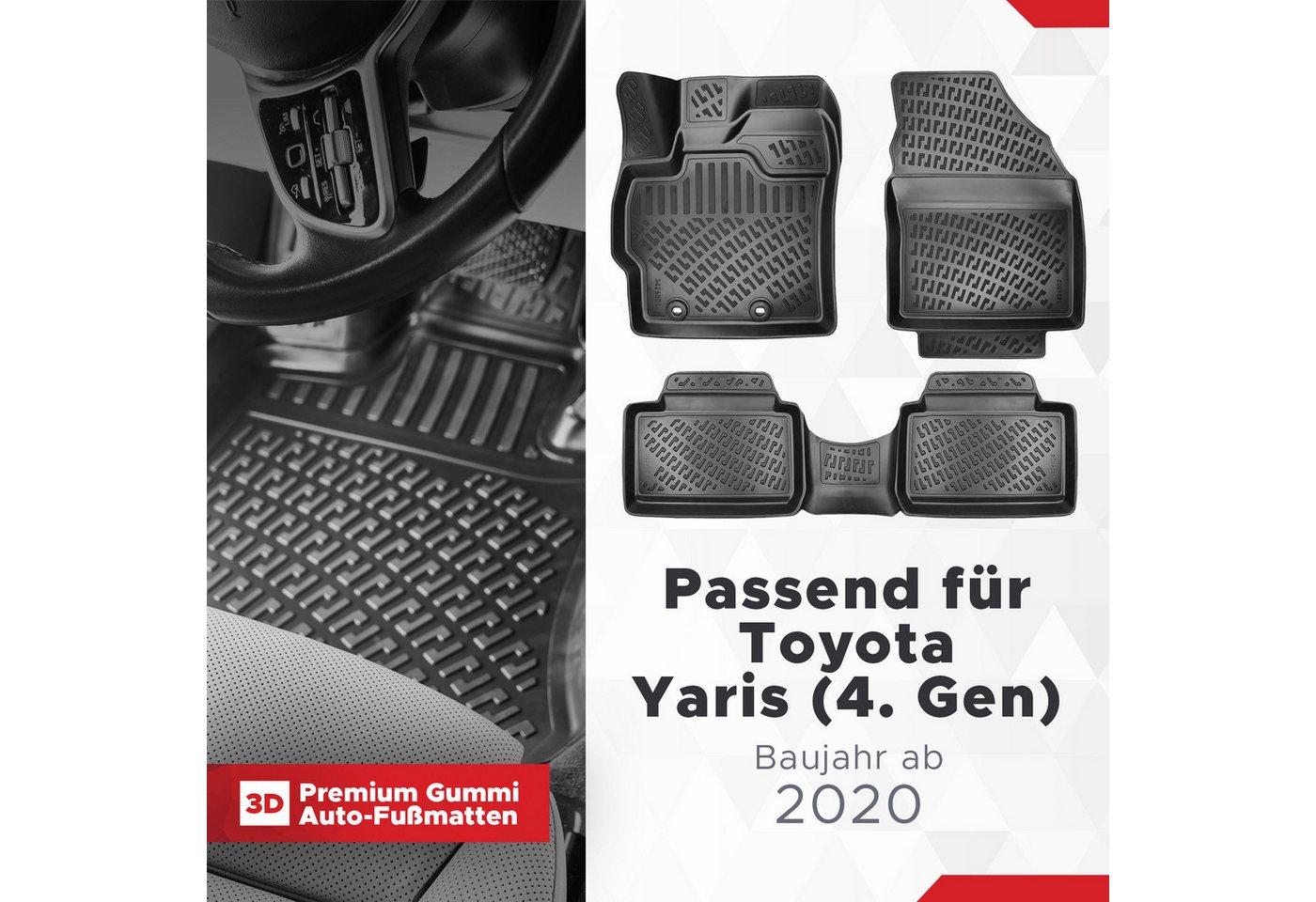 fussmattenprofi.com Auto-Fußmatte 3D Auto Fussmatten für Toyota Yaris /Hybrid (4.Gen) 2020-2026 (1 St), für Toyota Toyota Yaris Bild 2
