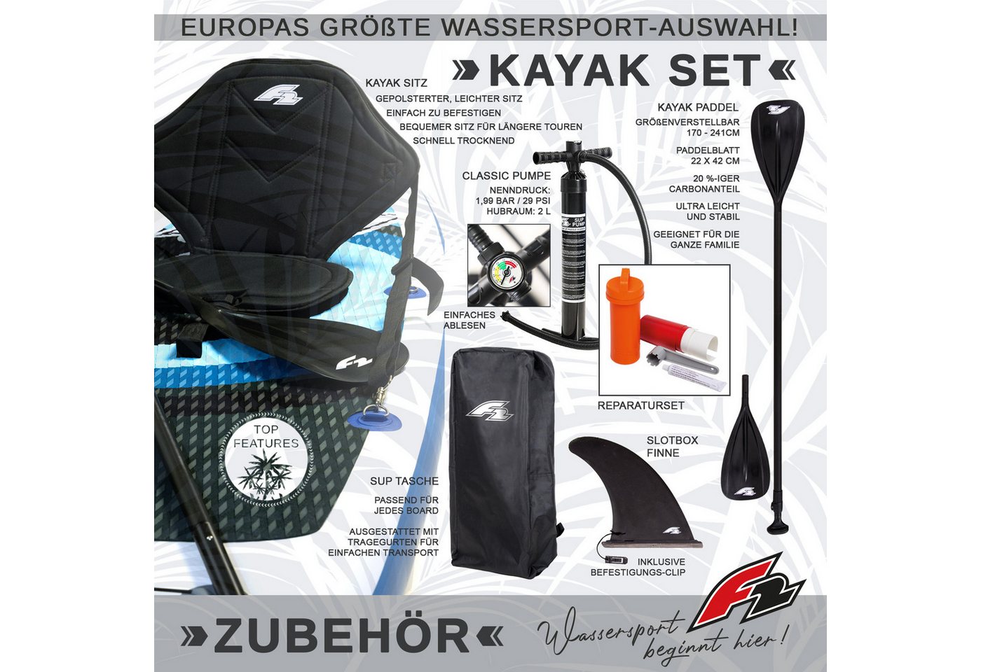F2 SUP-Board F2 Set Stand Up Paddle Board Star Grau 11,5 + Kajak Zubehör Paket, Stand up paddle board Bild 5