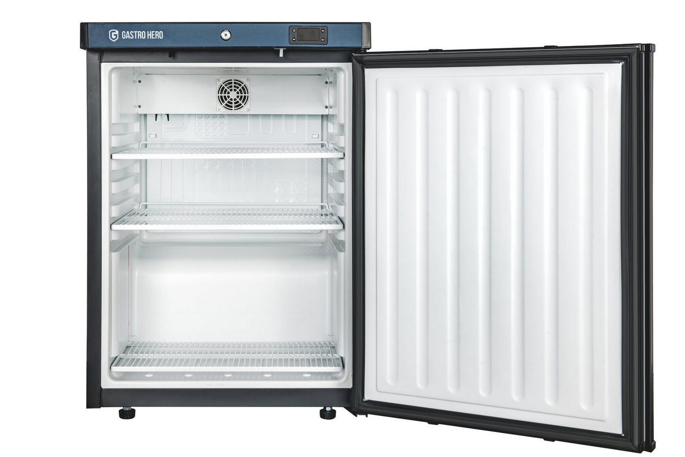 GastroHero Vollraumkühlschrank Lagerkühlschrank ECO 200 Schwarz 129 Liter Umluftkühlung LKSE200B, 83.5 cm hoch, 60 cm breit, platzsparende Kühllösung für Bars, Cafés und Profiküchen