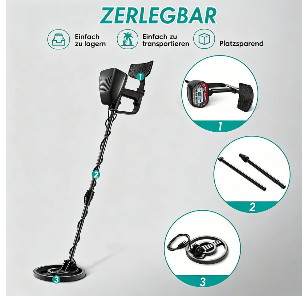 i@home Metalldetektor für Erwachsene und Kinder mit LCD-Display, 8-Zoll-Suchspule, Detektor mit hoher Genauigkeit und LCD-Display Bild 5