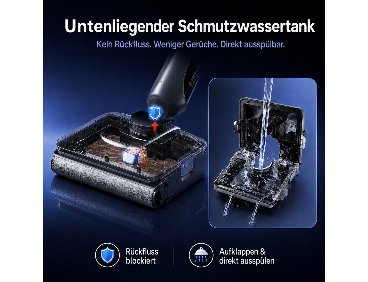 JONR Nass-Trocken-Akkusauger H2 PRO/H2,20000 Pa,Innovatives Geruchsfreies Design, 1500ml Wassertank, Unten Integrierter Schmutzwassertank, Saugwischer Smart 3 in 1/ Nass Trockensauger akk, Badezimmer-Modus, 180°-Flachreinigung