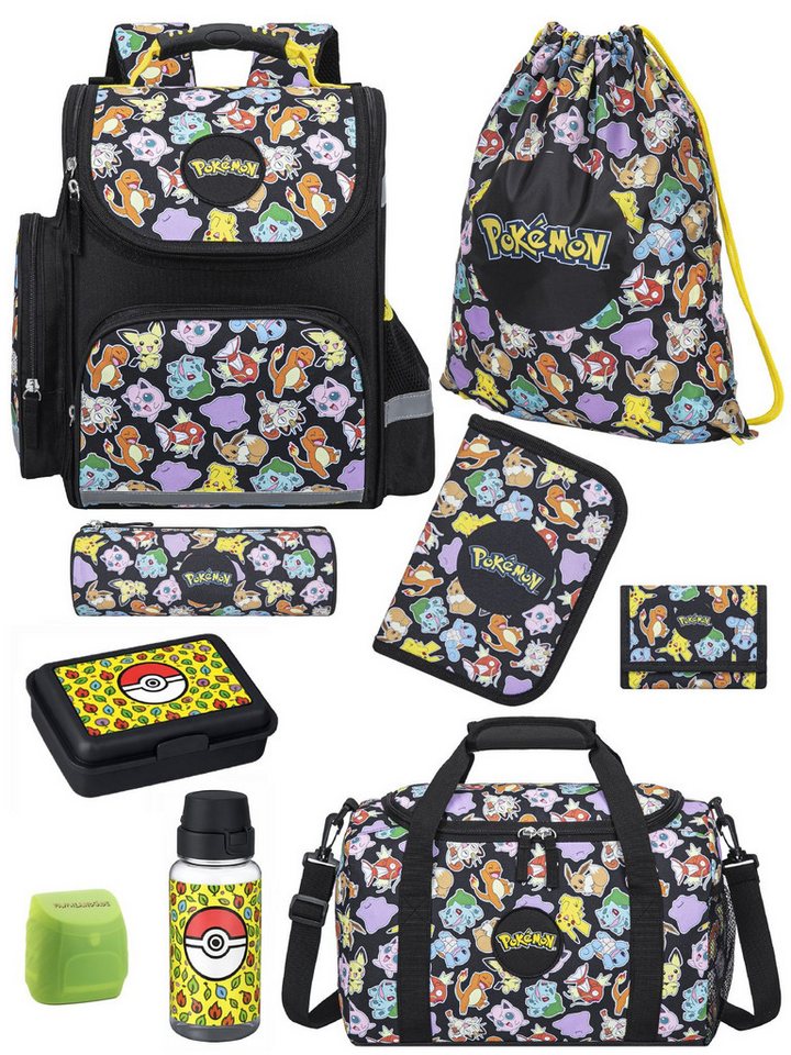 Familando Schulranzen Pokemon Pikachu Schultasche ab der 1. Klasse (Set, 9-tlg., inkl. Brotdose, Trinkflasche und Sporttasche), ergonomisch, 1.010 Gramm leicht, 18L Volumen Bild 3