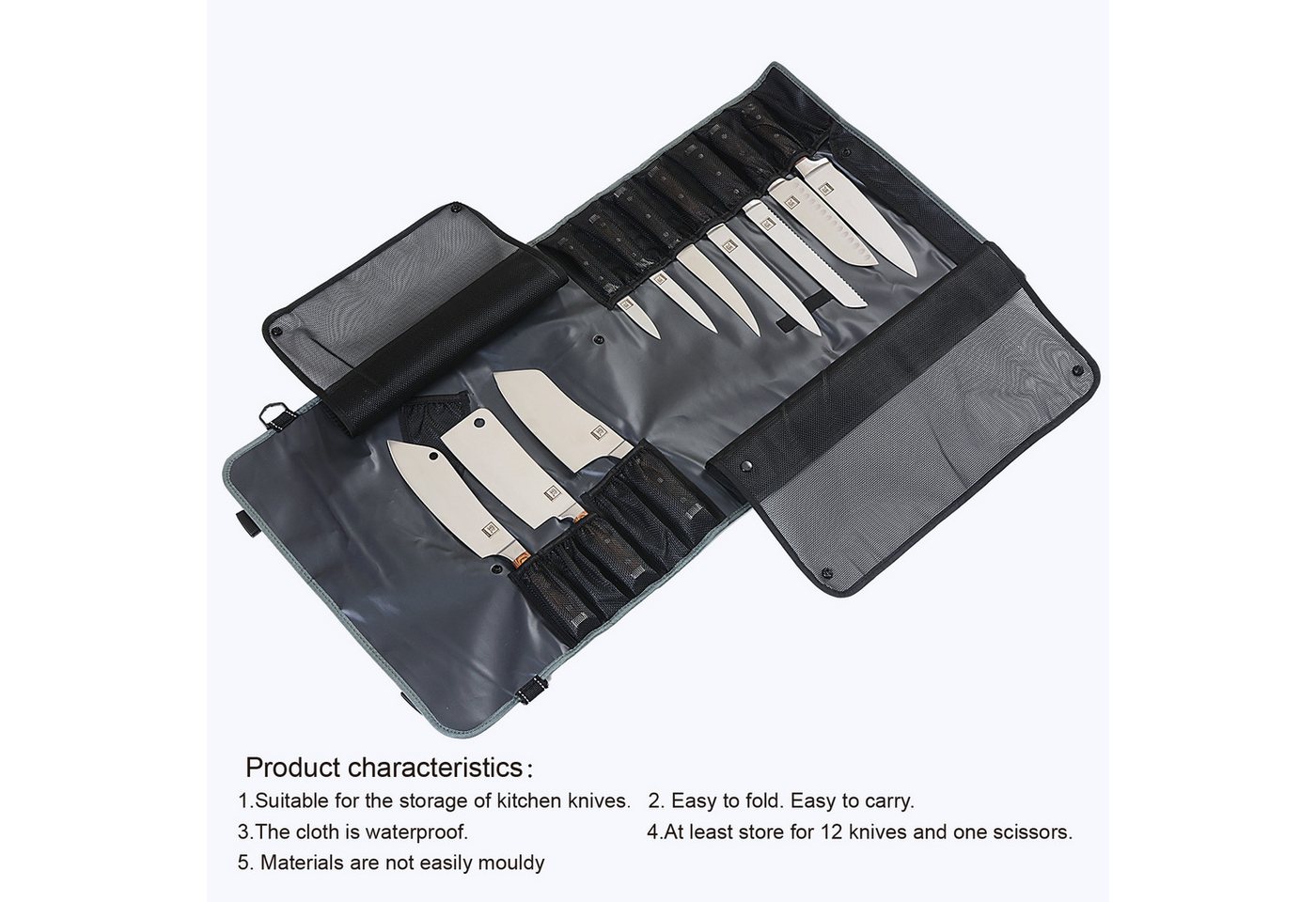 ZAYIKO Messertasche Zayiko Messertasche I grau I für bis zu 12 Messer und eine Schere Bild 4