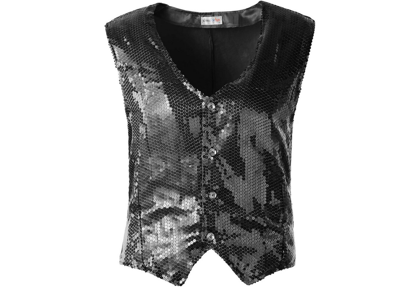 dressforfun Anzugweste Gilet, Hoher Tragekomfort, perfekter Sitz, Herren-Weste einfarbig (Festweste, Konfektionsgröße XXL in schwarz) Vorn mit glitzernden Pailletten, Feiner Glanzstoff auf der Rückseite