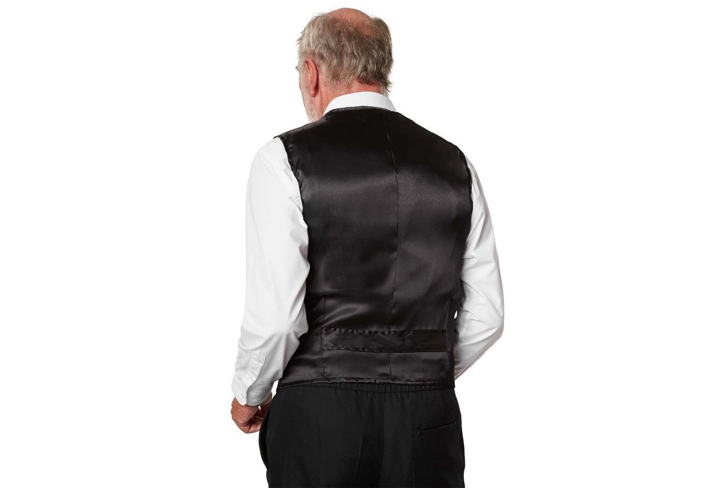 dressforfun Anzugweste Gilet, Hoher Tragekomfort, perfekter Sitz, Herren-Weste einfarbig (Festweste, Konfektionsgröße XXL in schwarz) Vorn mit glitzernden Pailletten, Feiner Glanzstoff auf der Rückseite Bild 2