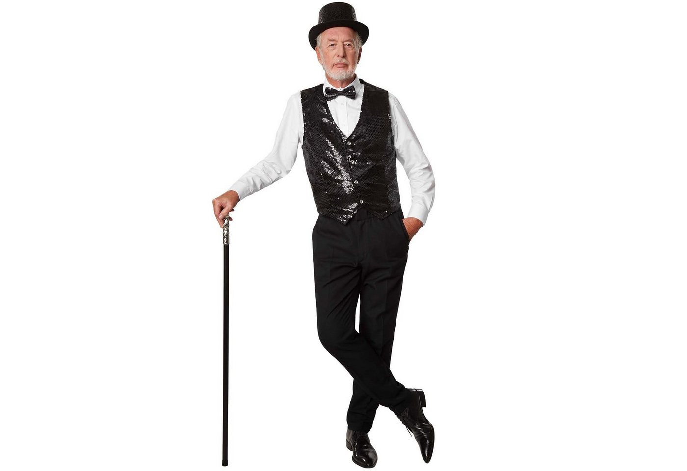 dressforfun Anzugweste Gilet, Hoher Tragekomfort, perfekter Sitz, Herren-Weste einfarbig (Festweste, Konfektionsgröße XXL in schwarz) Vorn mit glitzernden Pailletten, Feiner Glanzstoff auf der Rückseite Bild 4