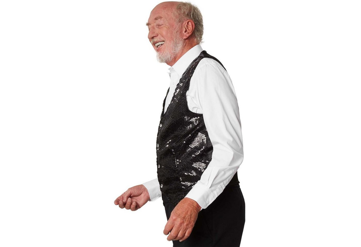 dressforfun Anzugweste Gilet, Hoher Tragekomfort, perfekter Sitz, Herren-Weste einfarbig (Festweste, Konfektionsgröße XXL in schwarz) Vorn mit glitzernden Pailletten, Feiner Glanzstoff auf der Rückseite Bild 5