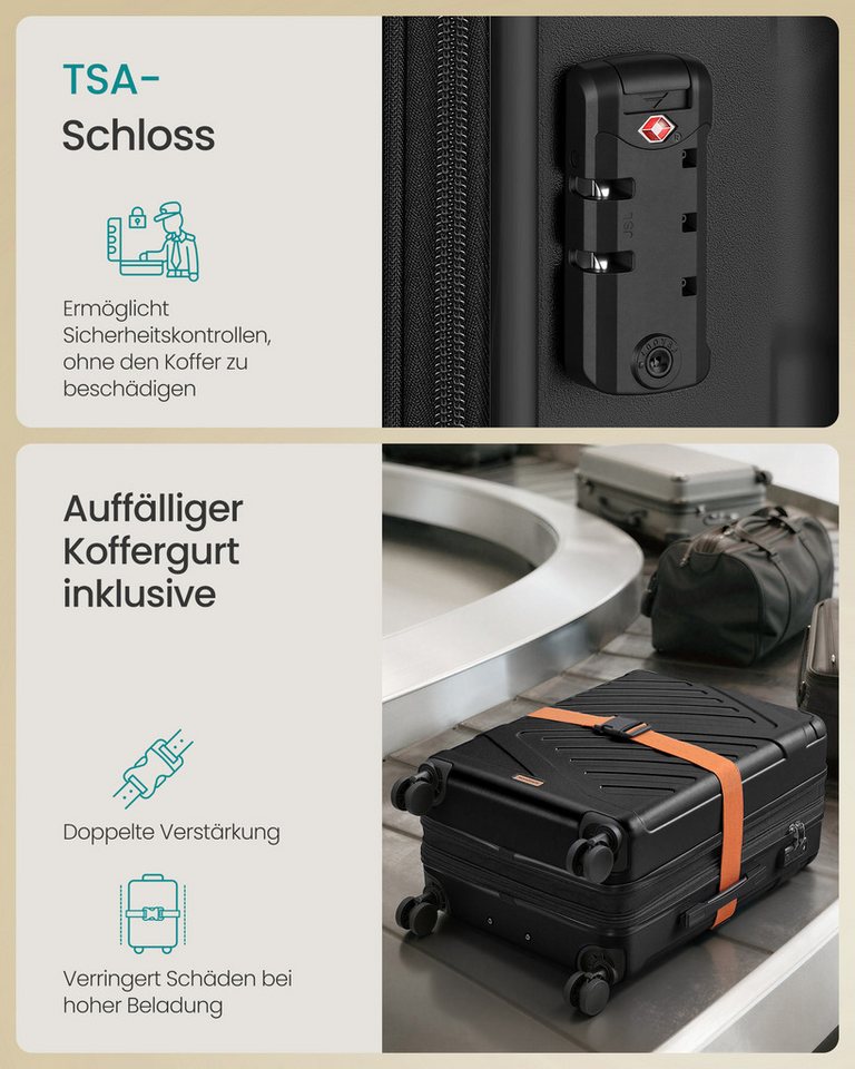 SONGMICS Kofferset Kofferset, 360° Rollen, robuster Reisekoffer, Bordcase, ABS, TSA-Schloss, Zahlenschloss, Koffergurt, erweiterbar Bild 2