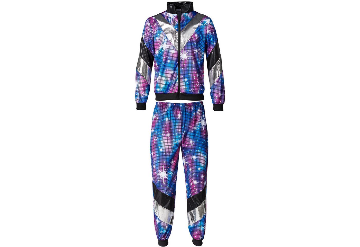 dressforfun Kostüm Retro-Trainingsanzug/80er-/90er-Jahre-Disco-Jogginganzug, Gr. XL, in der Farbe blau, Glänzende Jacke und Hose im Retro-Stil, Fasching