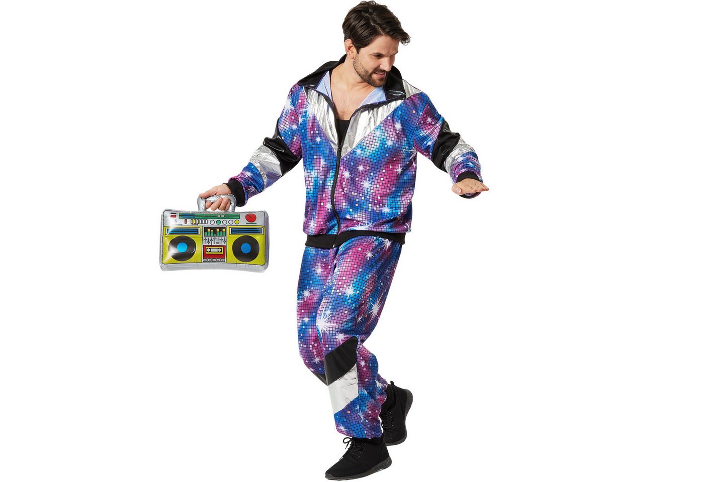 dressforfun Kostüm Retro-Trainingsanzug/80er-/90er-Jahre-Disco-Jogginganzug, Gr. XL, in der Farbe blau, Glänzende Jacke und Hose im Retro-Stil, Fasching Bild 5
