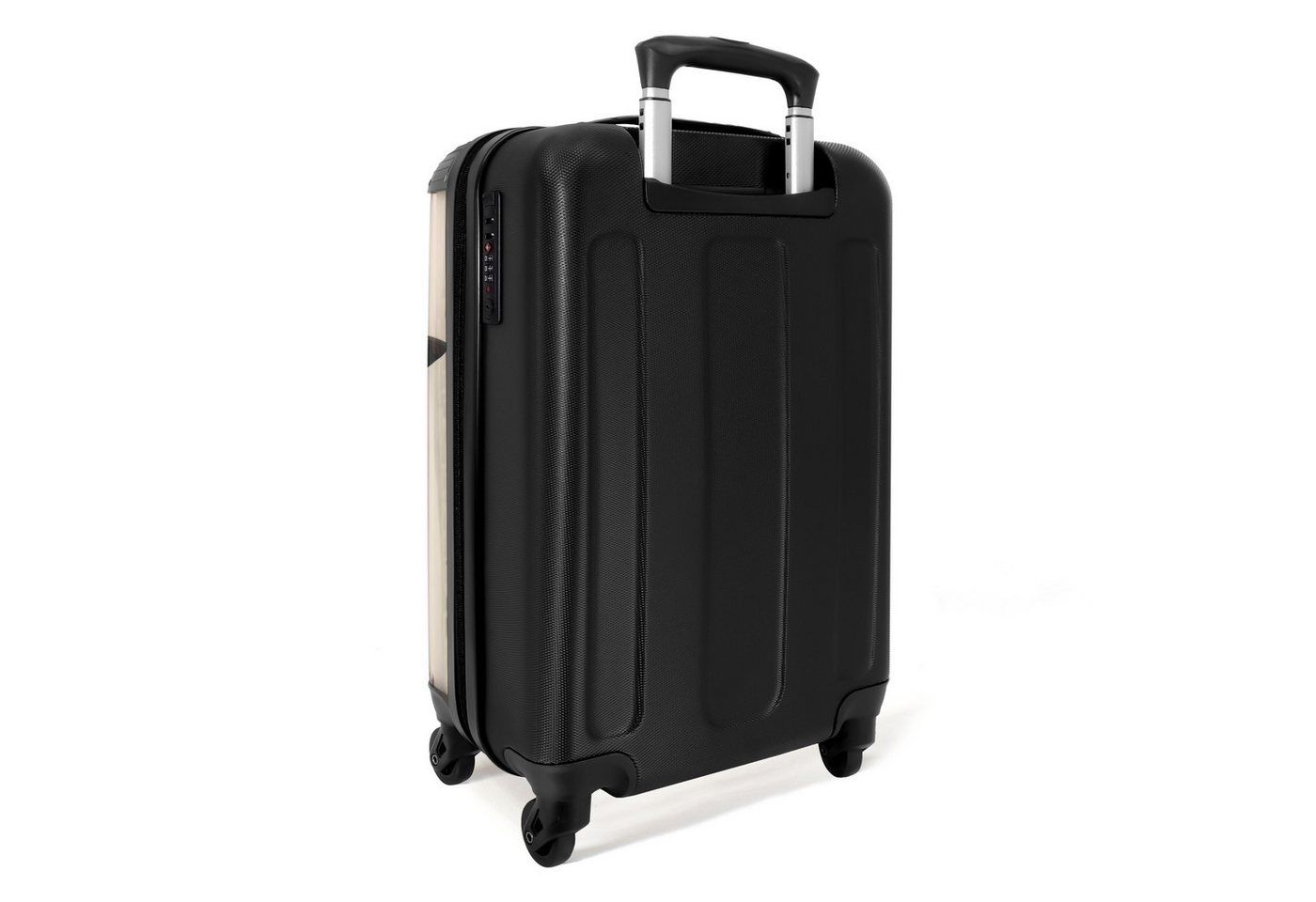 NoBoringSuitcases.com© Hartschalen-Trolley Frau mit schwarzem Hut auf cremefarbenem Hintergrund 55x35x20cm, Reisetasche mit Rollen, Koffer Handgepäck Flugzeug