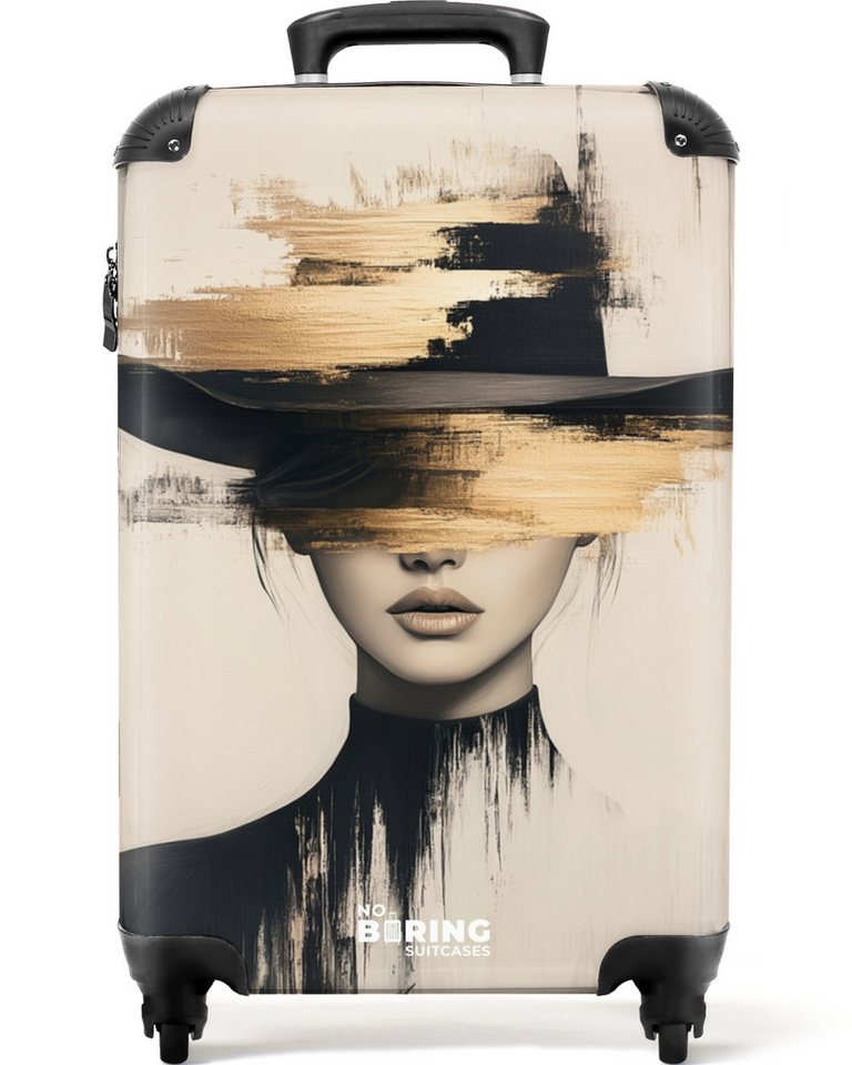 NoBoringSuitcases.com© Hartschalen-Trolley Frau mit schwarzem Hut auf cremefarbenem Hintergrund 55x35x20cm, Reisetasche mit Rollen, Koffer Handgepäck Flugzeug Bild 2