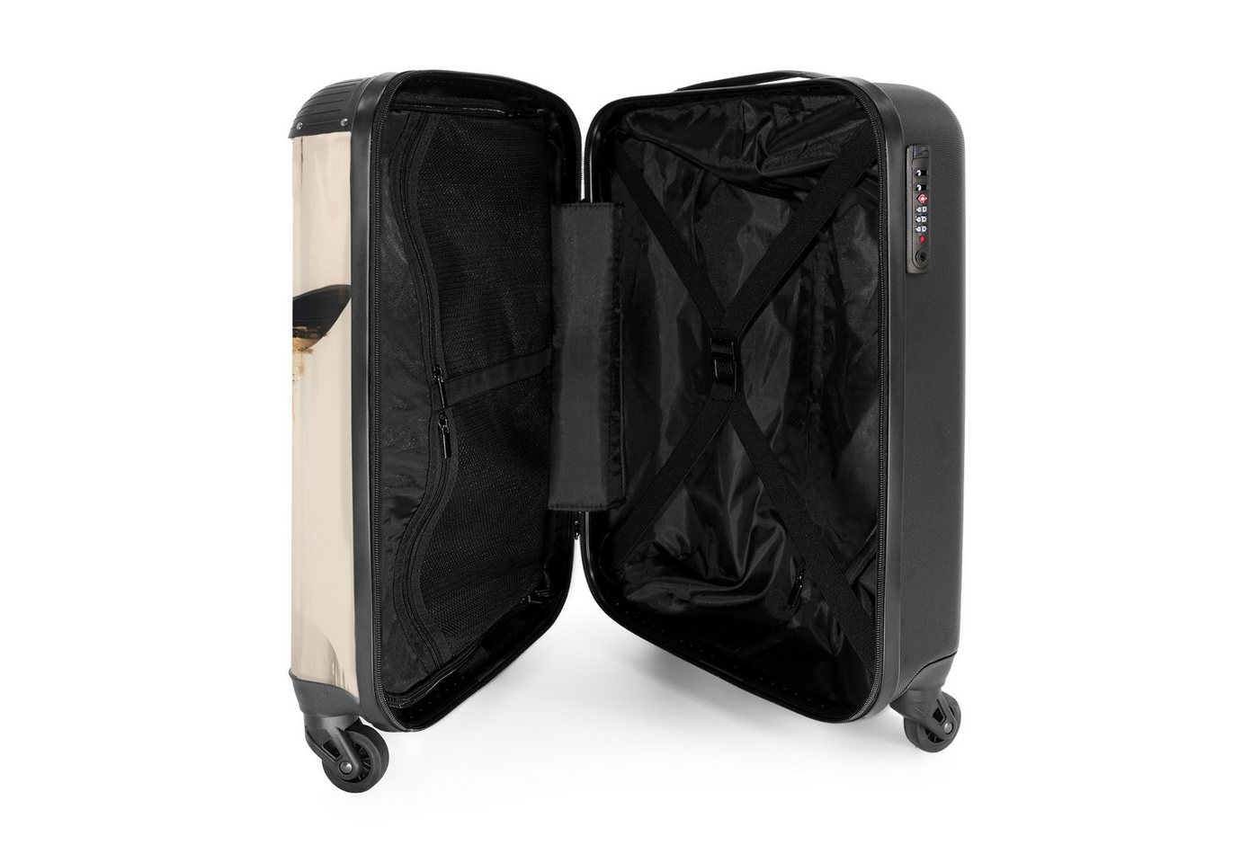 NoBoringSuitcases.com© Hartschalen-Trolley Frau mit schwarzem Hut auf cremefarbenem Hintergrund 55x35x20cm, Reisetasche mit Rollen, Koffer Handgepäck Flugzeug Bild 3
