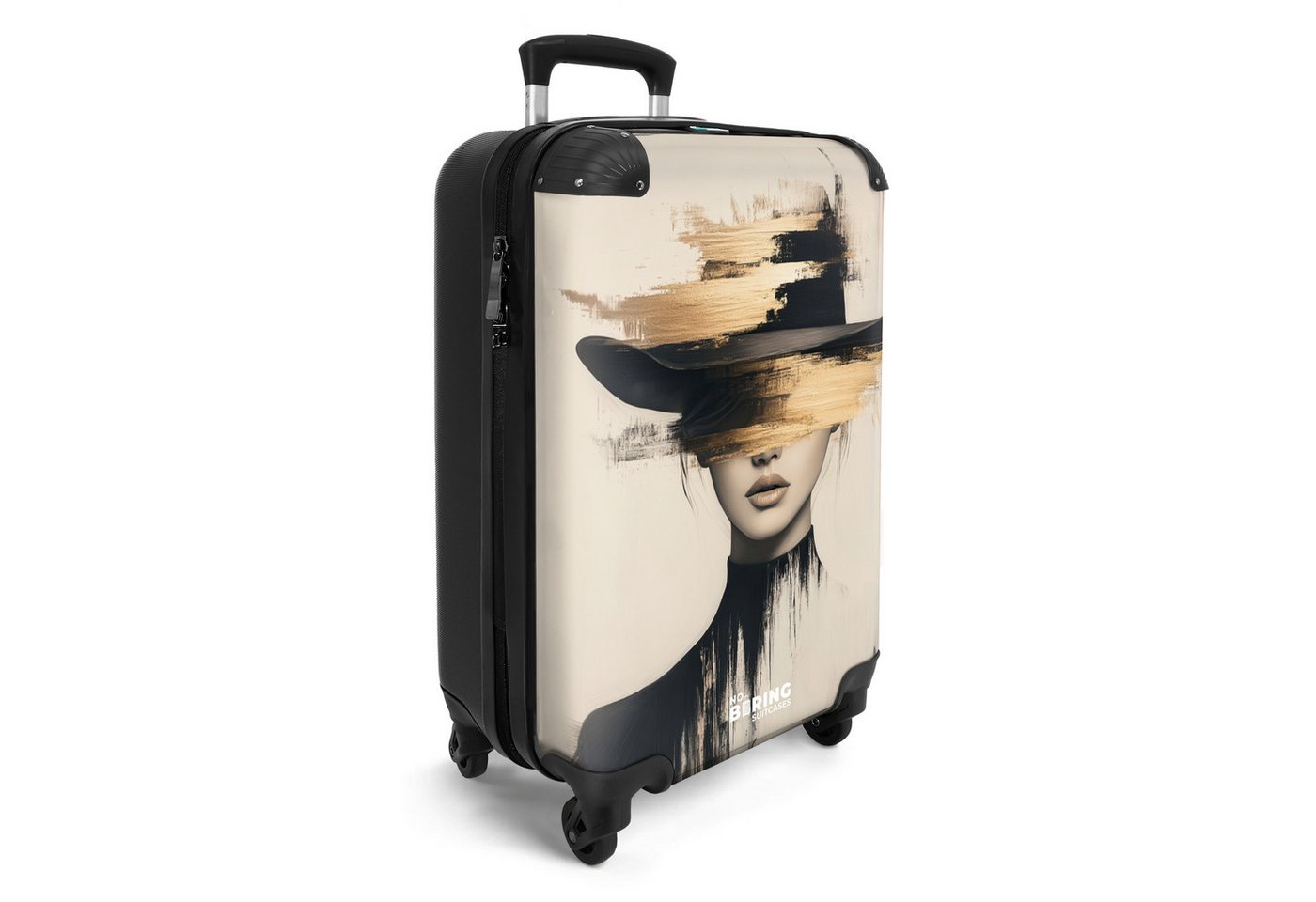 NoBoringSuitcases.com© Hartschalen-Trolley Frau mit schwarzem Hut auf cremefarbenem Hintergrund 55x35x20cm, Reisetasche mit Rollen, Koffer Handgepäck Flugzeug Bild 5