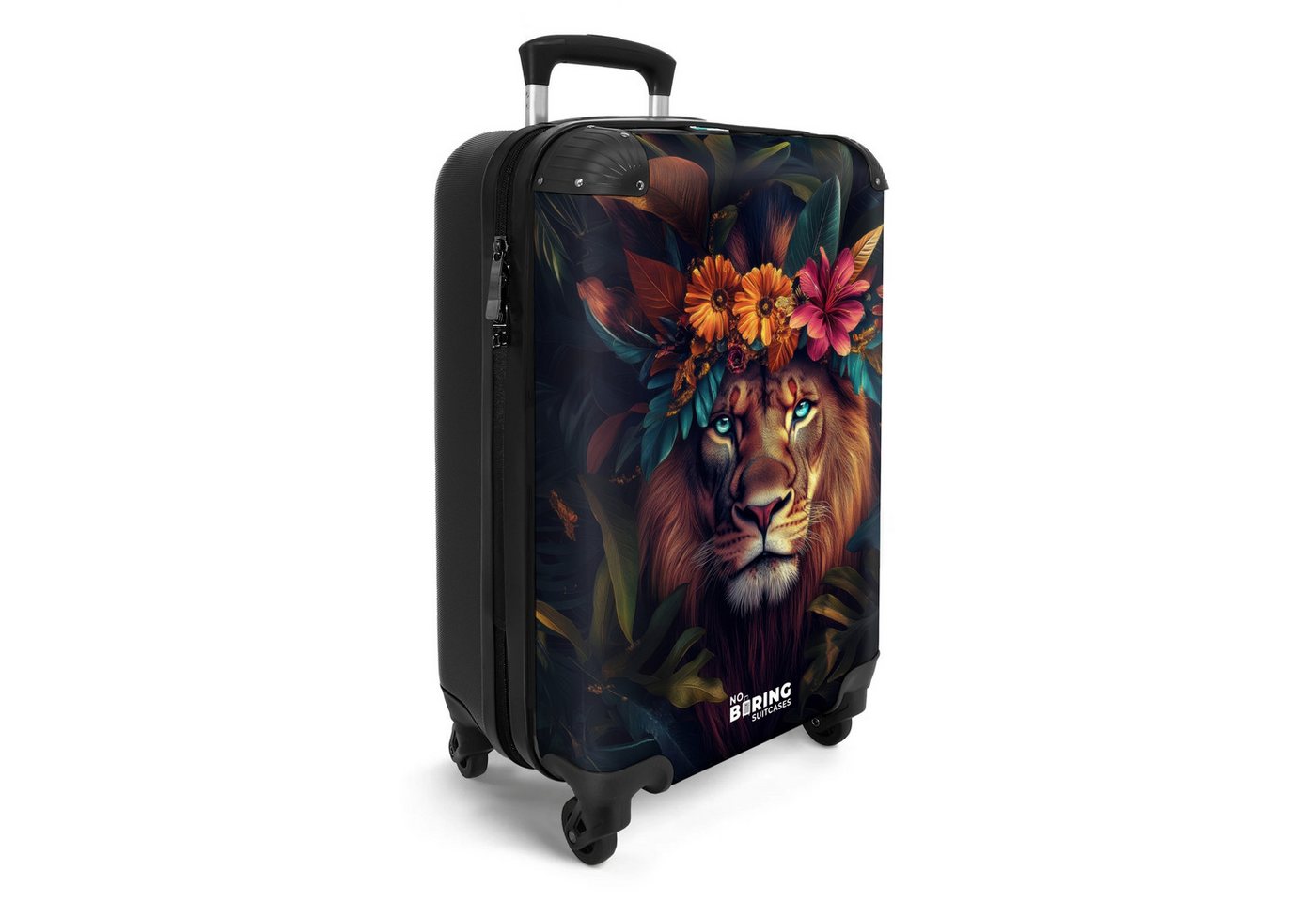 NoBoringSuitcases.com© Hartschalen-Trolley Löwe mit Blumenkrone im Dschungel 55x35x20cm, Reisetasche mit Rollen, Koffer Handgepäck Flugzeug Bild 3