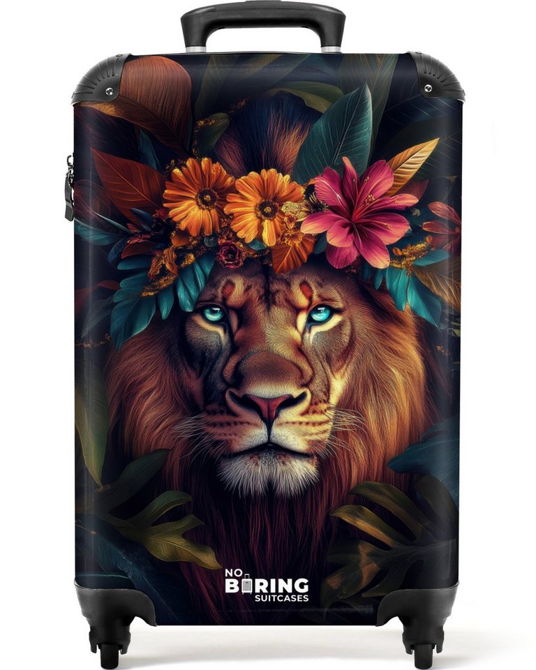 NoBoringSuitcases.com© Hartschalen-Trolley Löwe mit Blumenkrone im Dschungel 55x35x20cm, Reisetasche mit Rollen, Koffer Handgepäck Flugzeug Bild 4