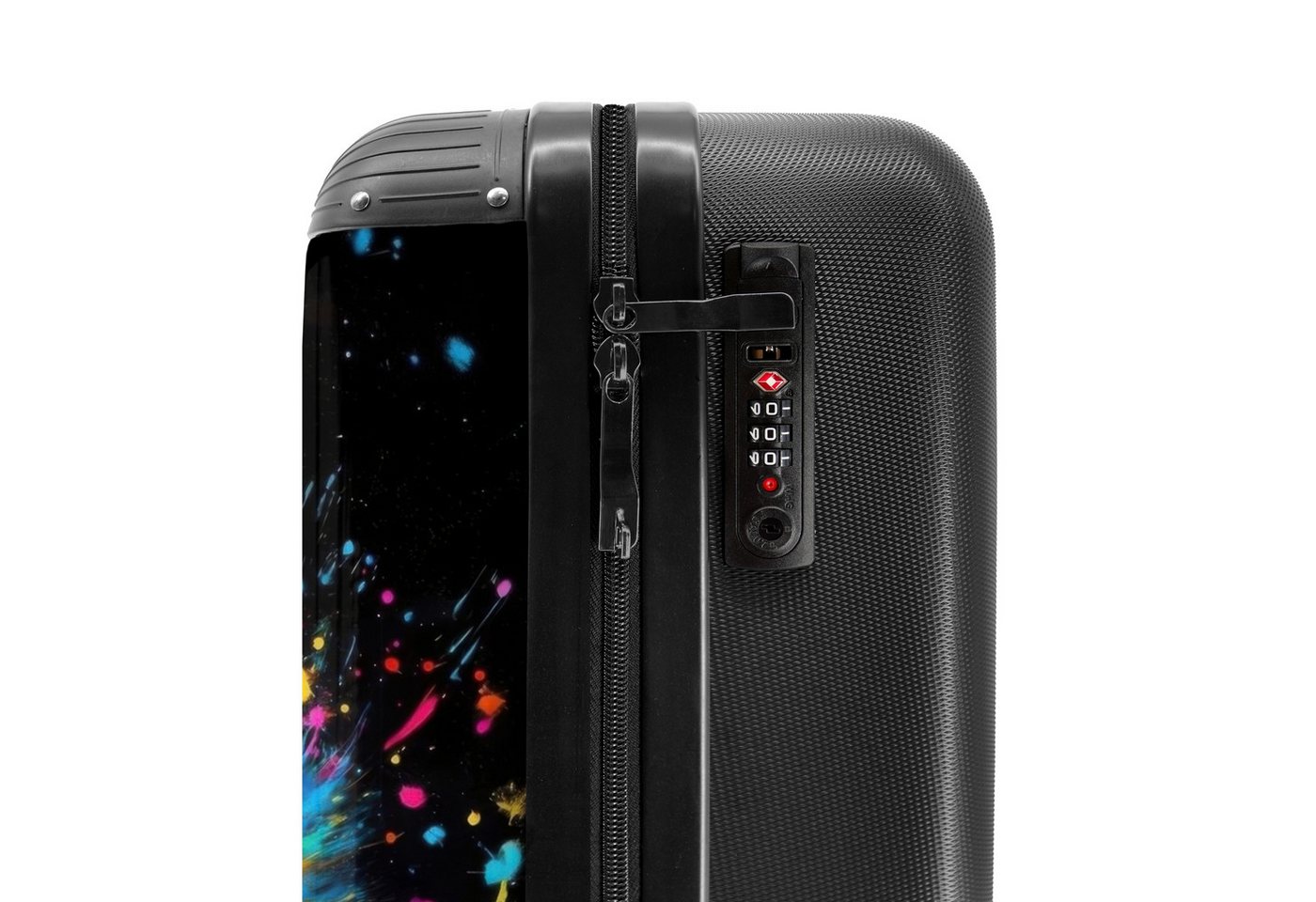 NoBoringSuitcases.com© Hartschalen-Trolley Löwe mit bunten Spritzern auf schwarzem Hintergrund 55x35x20cm, Reisetasche mit Rollen, Koffer Handgepäck Flugzeug Bild 4