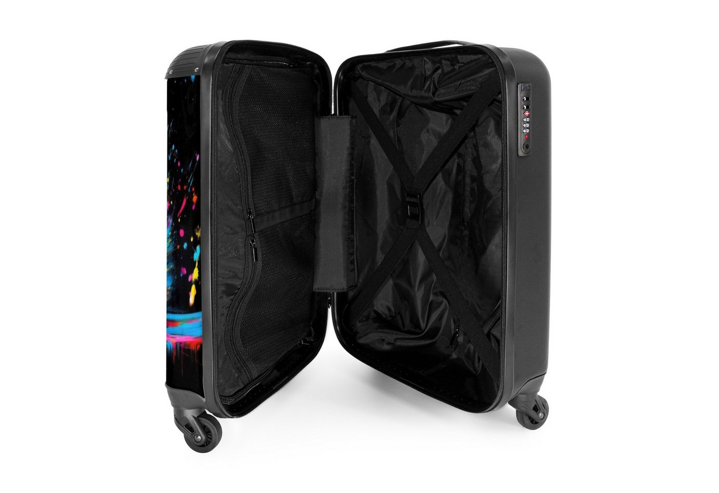 NoBoringSuitcases.com© Hartschalen-Trolley Löwe mit bunten Spritzern auf schwarzem Hintergrund 55x35x20cm, Reisetasche mit Rollen, Koffer Handgepäck Flugzeug Bild 5