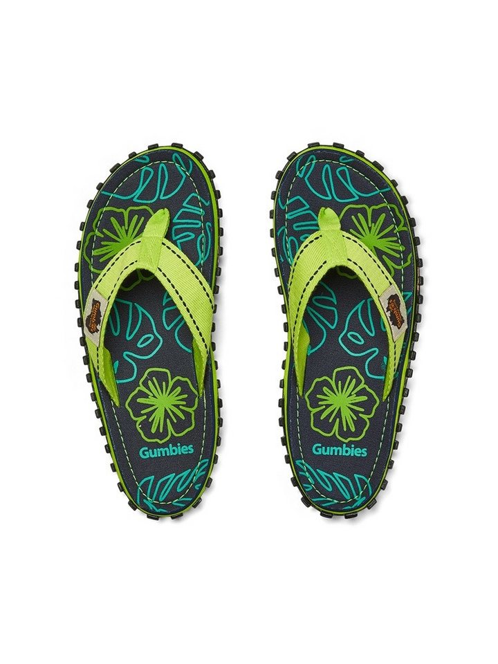 Gumbies Zehensandalen Original Flip Flops Lime Hibiscus limegrün Badeschuh Bild 3