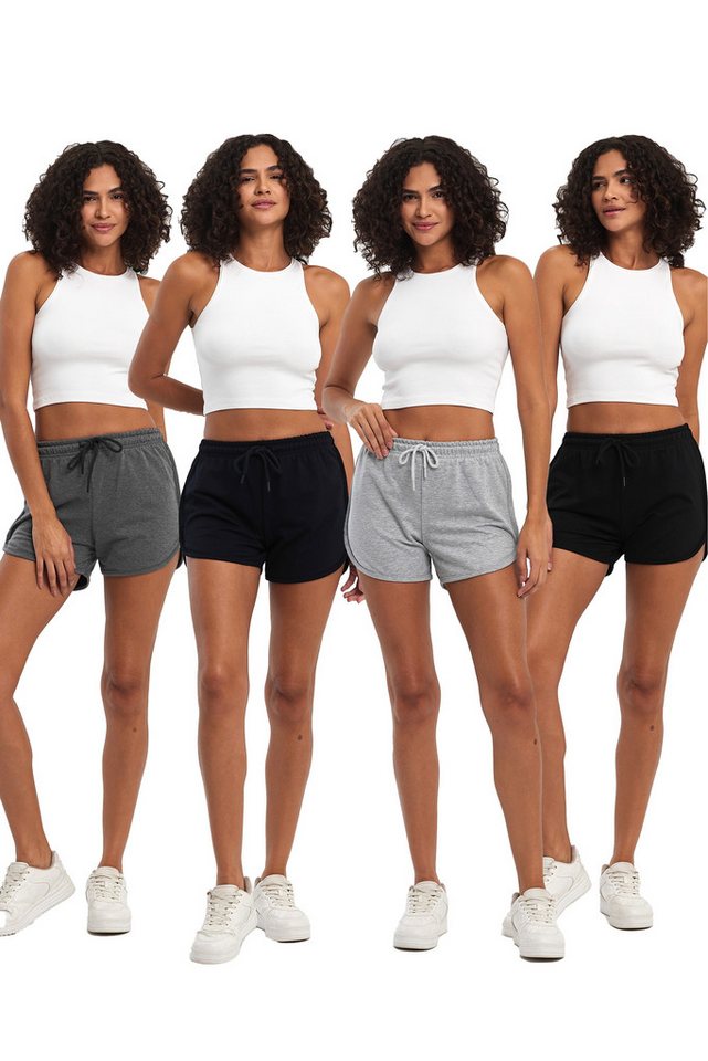 COMEOR Sporthose Kurze Hose Damen Sportshorts Laufshorts Sommer Hosen Trainingshose (4-tlg)