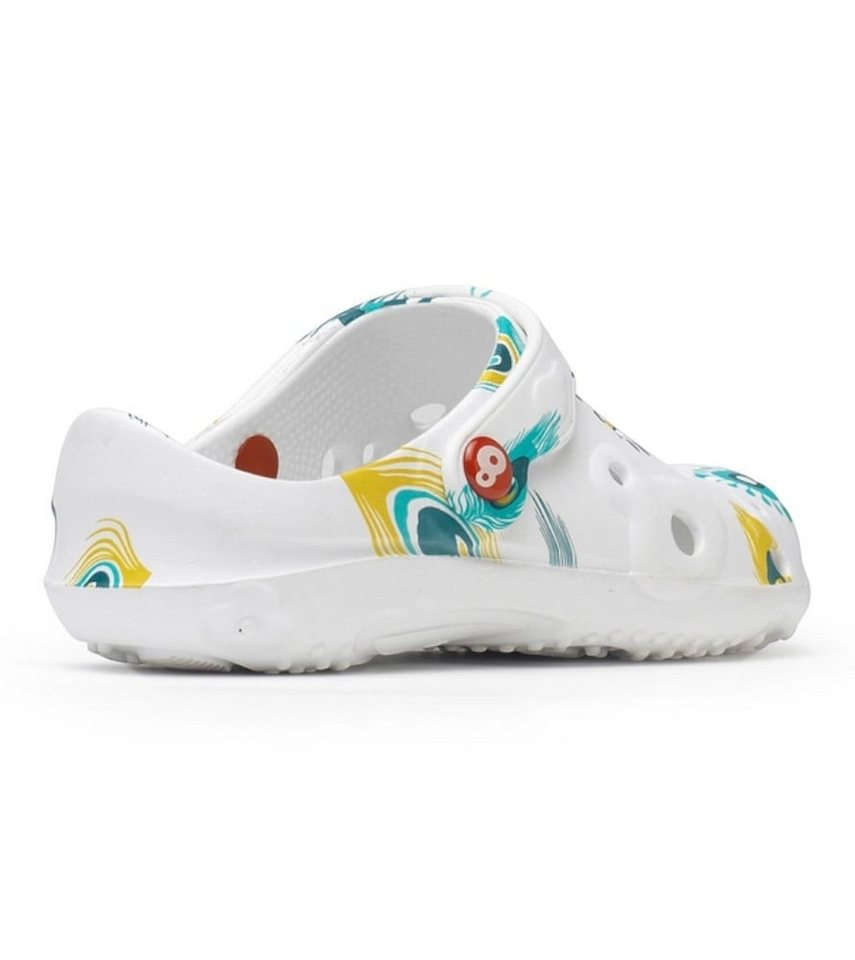 Schuzz Sandale Globule Clog Plume de paon weiss/bunt Damen Badeschuh