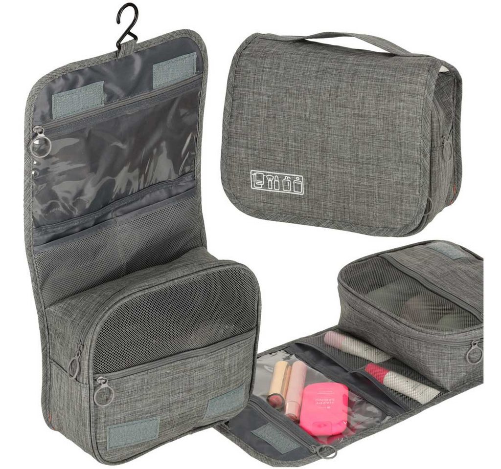 Ikonka Kosmetiktasche Kosmetiktasche Kulturbeutel faltbar Reiseorganizer mit Haken grau (Kulturbeutel faltbar Reiseorganizer mit Haken Kosmetiktasche grau, Kosmetiktasche faltbar Reiseorganizer mit Haken grau kompakt), faltbar Haken Reißverschlussfächer kompakt leicht grau Tasche Bild 3