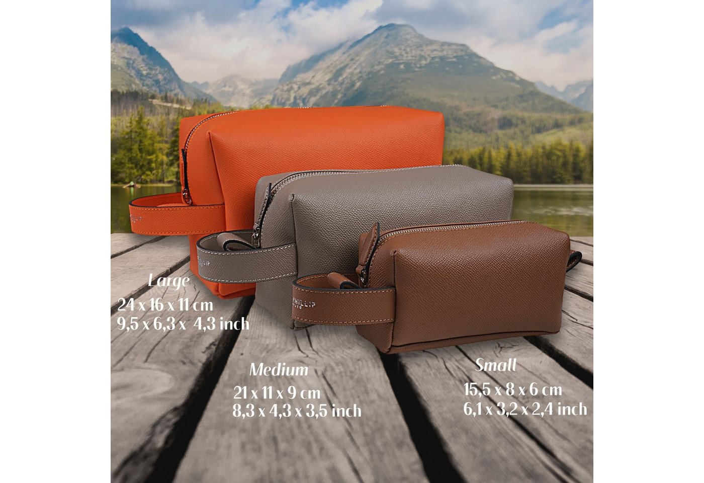 John Phillip Kulturbeutel Handgefertigte Leder Kulturtasche, Rasiertasche für Herren & Damen