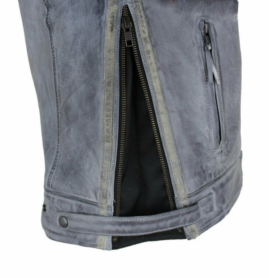 Alpha Speeds Motorradjacke Herren Leder Jacke Biker Freizeit Highway Jacke Grau (Trennbare Innenjacke + Kapuze) aus weichem Lammleder, mit herausnehmbare Protektoren Bild 2