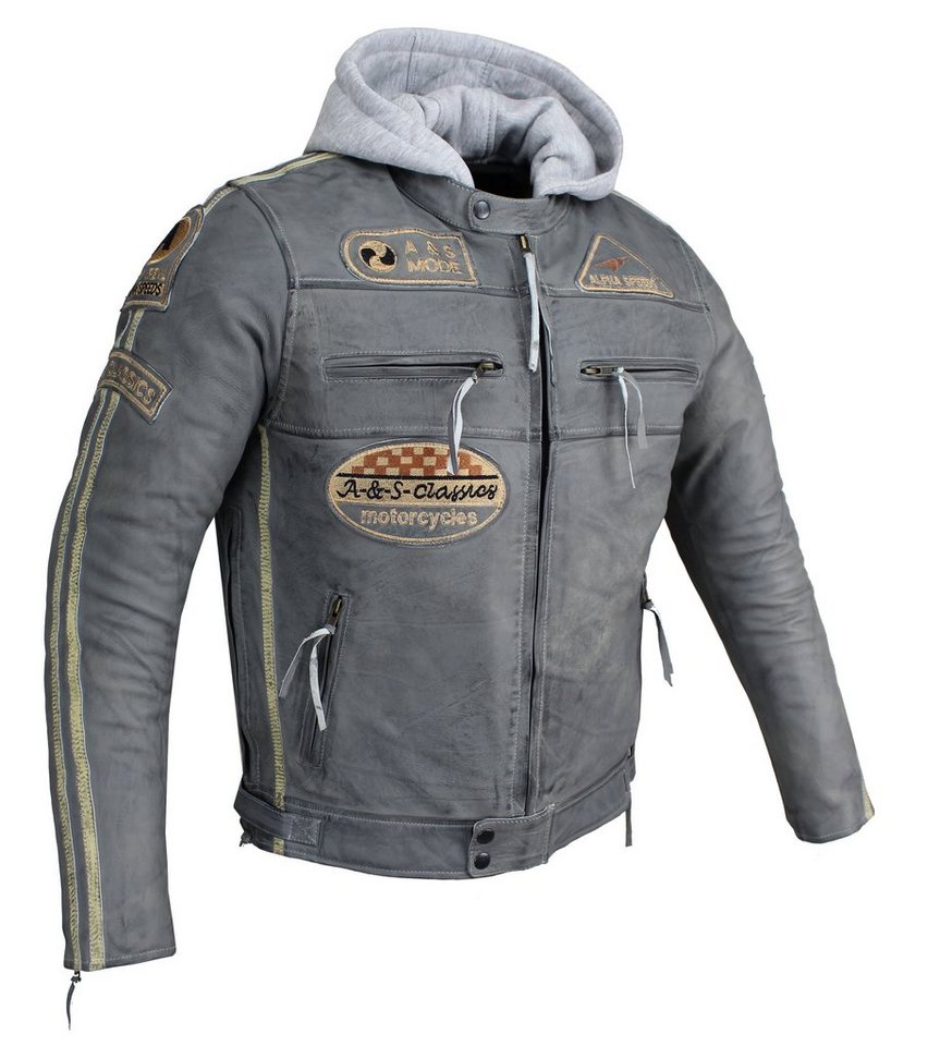 Alpha Speeds Motorradjacke Herren Leder Jacke Biker Freizeit Highway Jacke Grau (Trennbare Innenjacke + Kapuze) aus weichem Lammleder, mit herausnehmbare Protektoren Bild 4