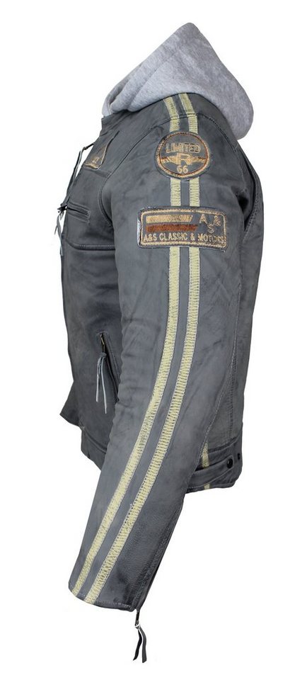 Alpha Speeds Motorradjacke Herren Leder Jacke Biker Freizeit Highway Jacke Grau (Trennbare Innenjacke + Kapuze) aus weichem Lammleder, mit herausnehmbare Protektoren Bild 5