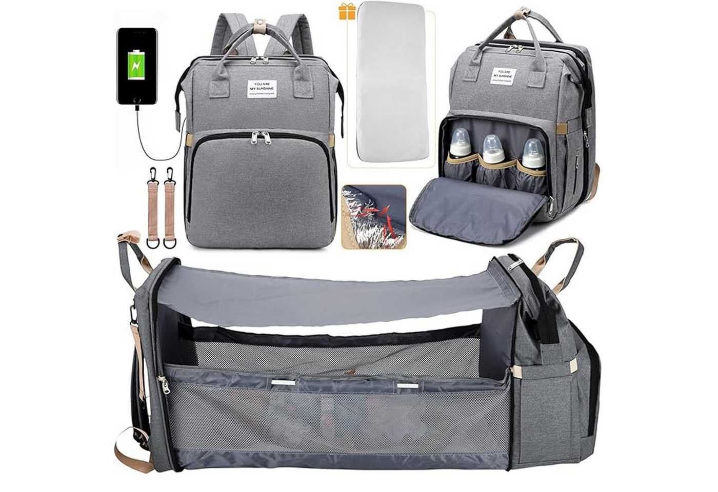 ibettertec Wickelrucksack Baby Wickelrucksack, Wickeltasche Multifunktions Reise Rucksack (mit Wickelunterlage multifunktional Wasserabweisend und Kinderwagengurte, Große Kapazität Rucksack für unterwegs) Bild 3