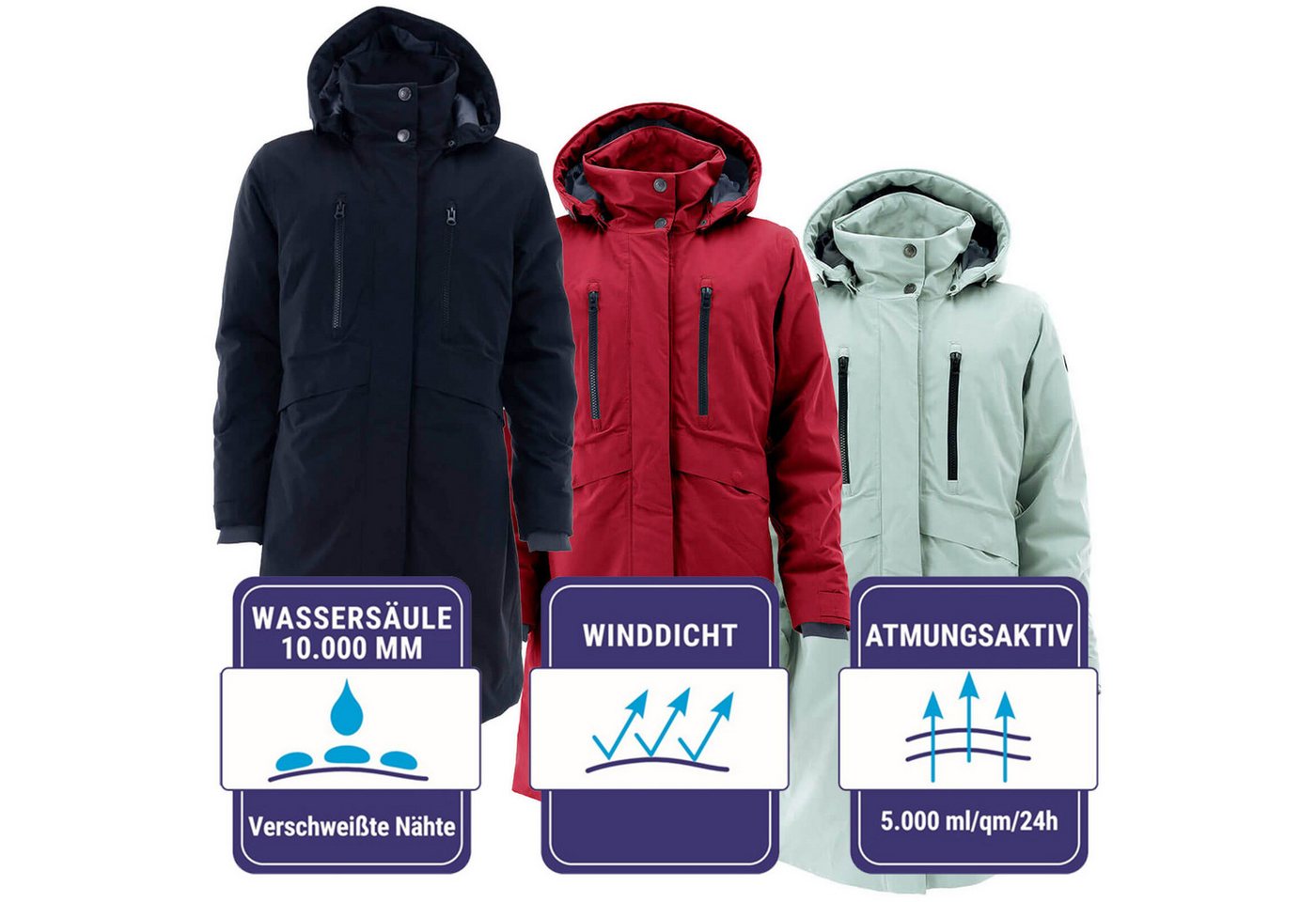 Blue Wave Funktionsmantel Damen Mantel Marie - Outdoor-Mantel Funktionsjacke Allwetterjacke 10000 mm Wassersäule, Verschweißte Nähte, Winddicht, Atmungsaktiv Bild 5