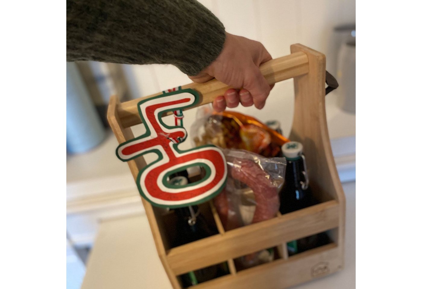 UNUS HOME Flaschenkorb Flaschenträger Bambus für 6 Flaschen, Getränketräger, Tragekorb, Bierflaschenträger, Bierträger Bild 3