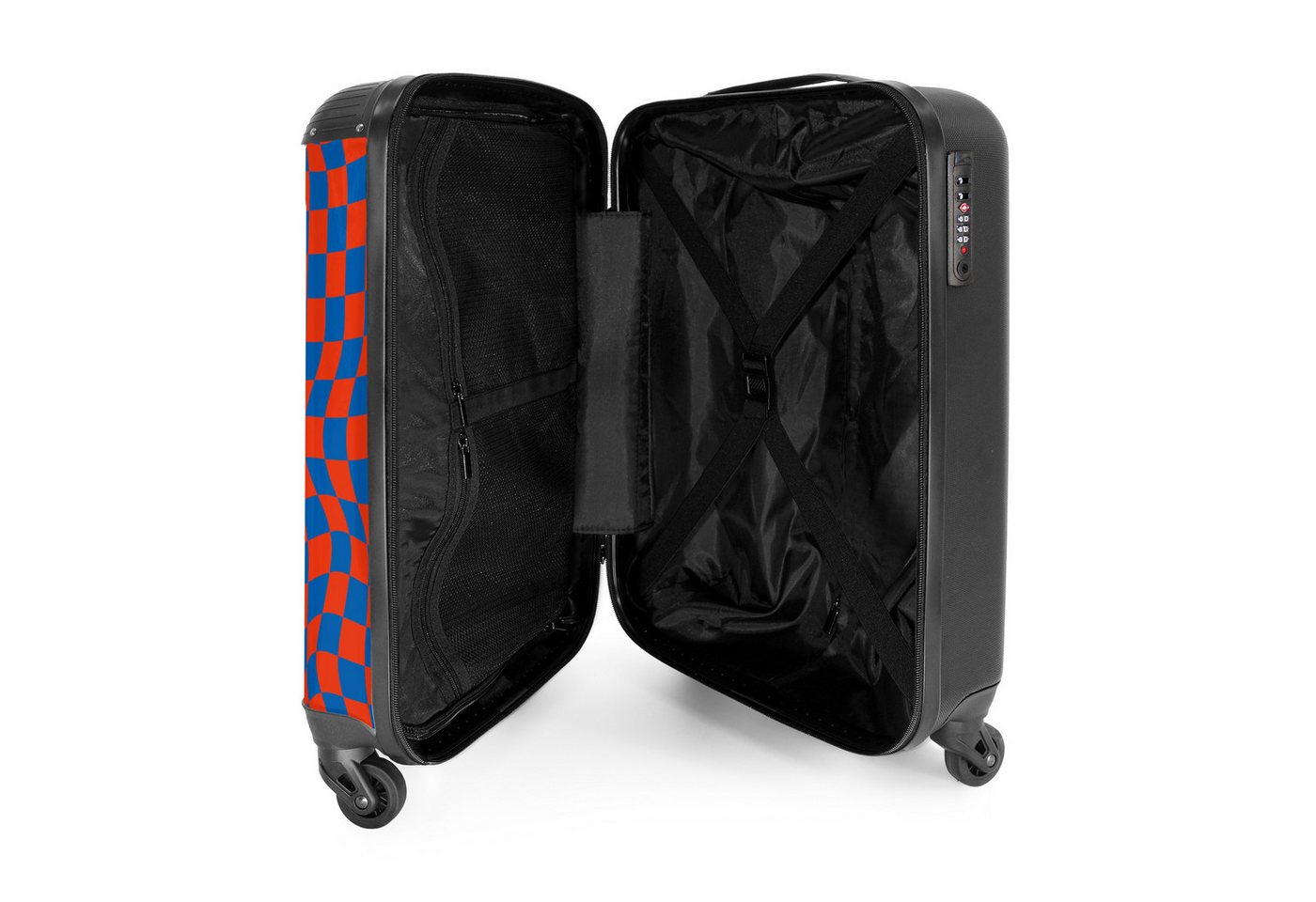 NoBoringSuitcases.com© Hartschalen-Trolley Gewellter rot-blau karierter Druck 55x35x20cm, Reisekoffer mit 4 Rollen, Carry on luggage, Männer