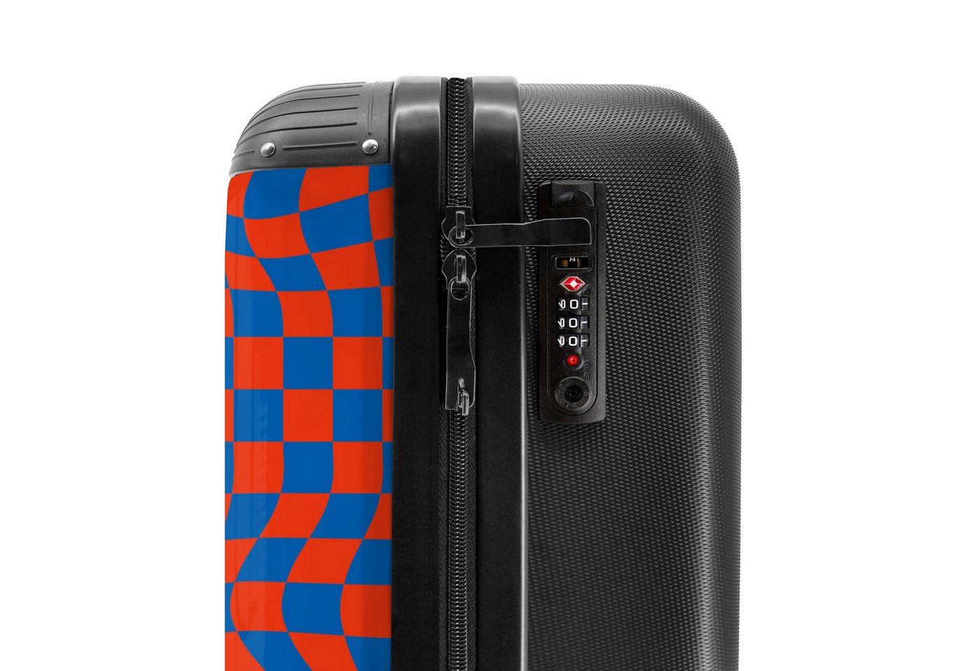 NoBoringSuitcases.com© Hartschalen-Trolley Gewellter rot-blau karierter Druck 55x35x20cm, Reisekoffer mit 4 Rollen, Carry on luggage, Männer Bild 3