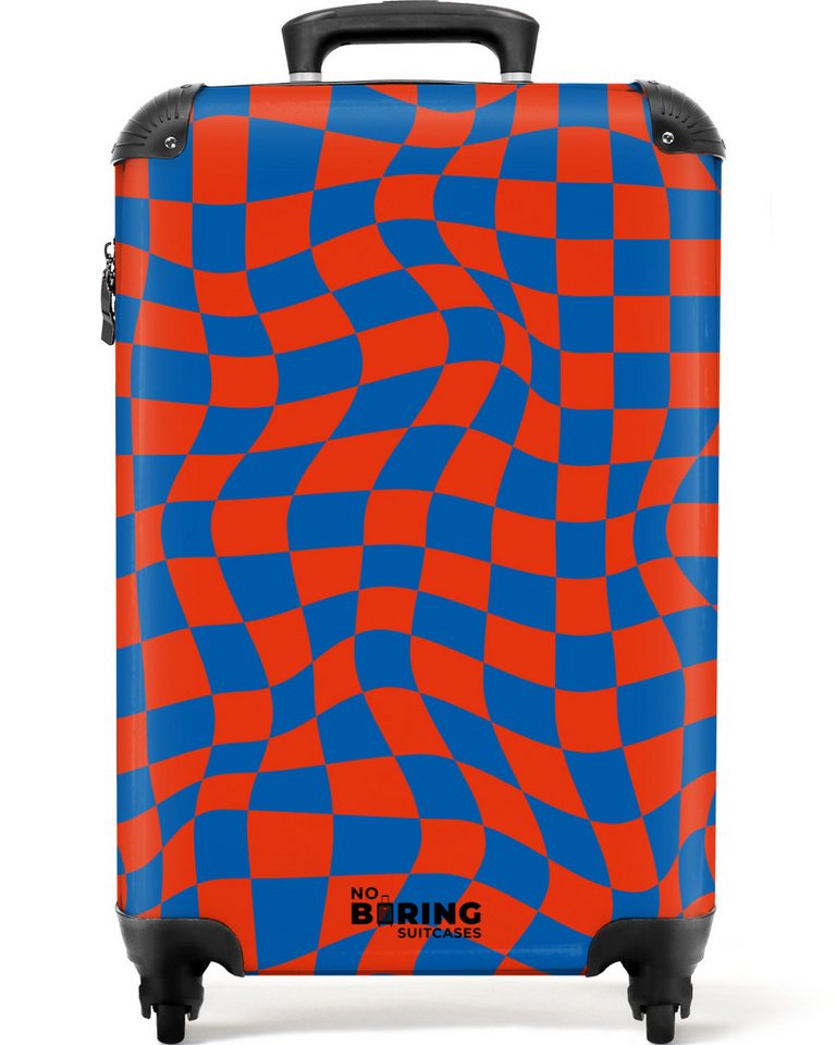NoBoringSuitcases.com© Hartschalen-Trolley Gewellter rot-blau karierter Druck 55x35x20cm, Reisekoffer mit 4 Rollen, Carry on luggage, Männer Bild 5