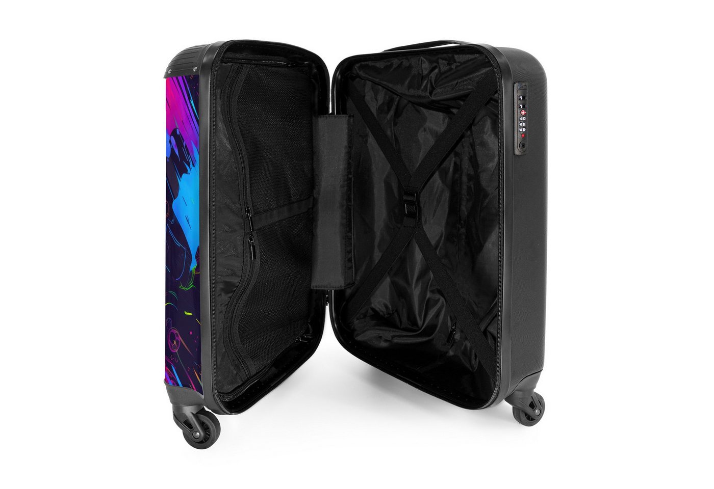 NoBoringSuitcases.com© Kinderkoffer Neon-Fußballspieler mit Action 55x35x20cm, Handgepäck Koffer, Hartschalenkoffer Kinder, Reisekoffer Jungen