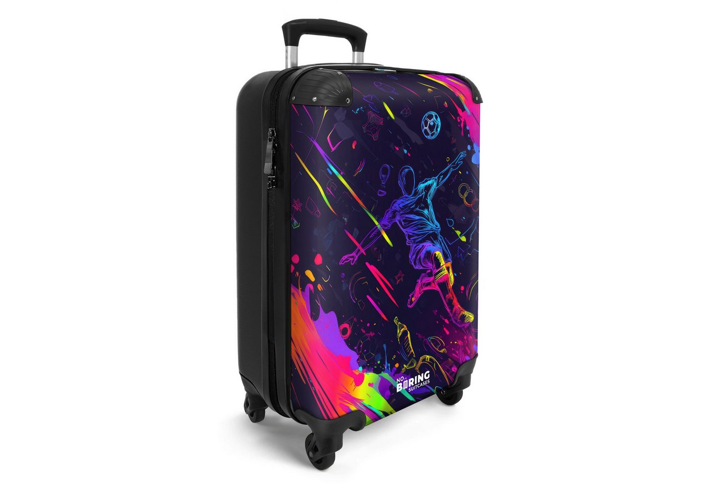 NoBoringSuitcases.com© Kinderkoffer Neon-Fußballspieler mit Action 55x35x20cm, Handgepäck Koffer, Hartschalenkoffer Kinder, Reisekoffer Jungen Bild 3