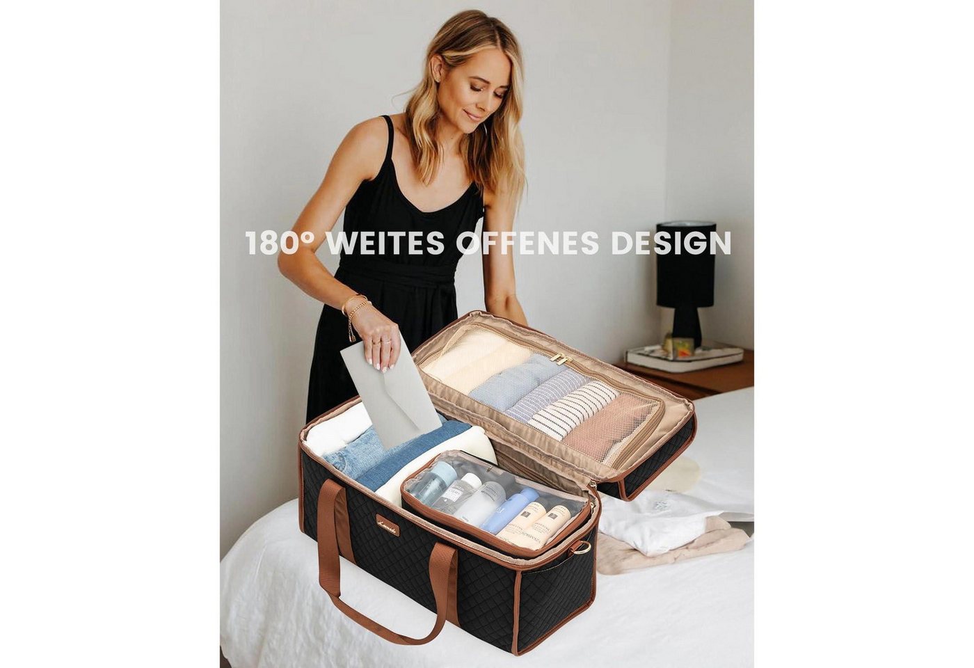 LuxusKollektion Reisetasche Reisetasche Weekender Handgepäck Wasserdicht Damen XL Schwarz+braun