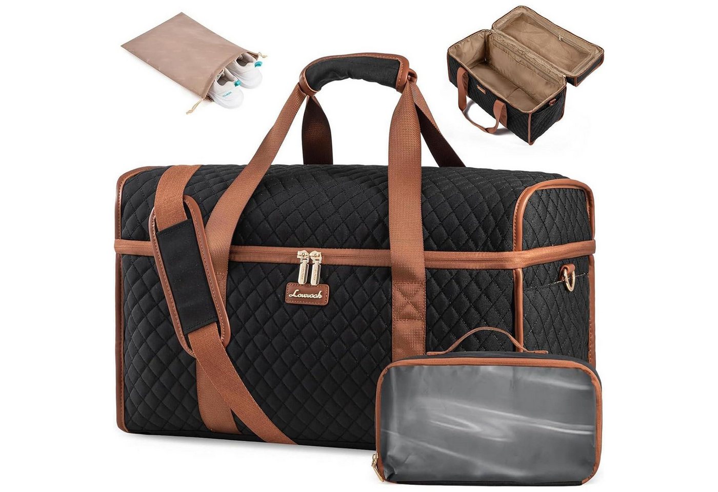 LuxusKollektion Reisetasche Reisetasche Weekender Handgepäck Wasserdicht Damen XL Schwarz+braun Bild 2