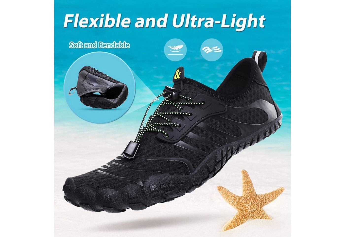 LuxusKollektion Wasserschuhe Badeschuhe Strandschuhe Damen Herren Kajak 43 EU Schwarz Wasserschuh