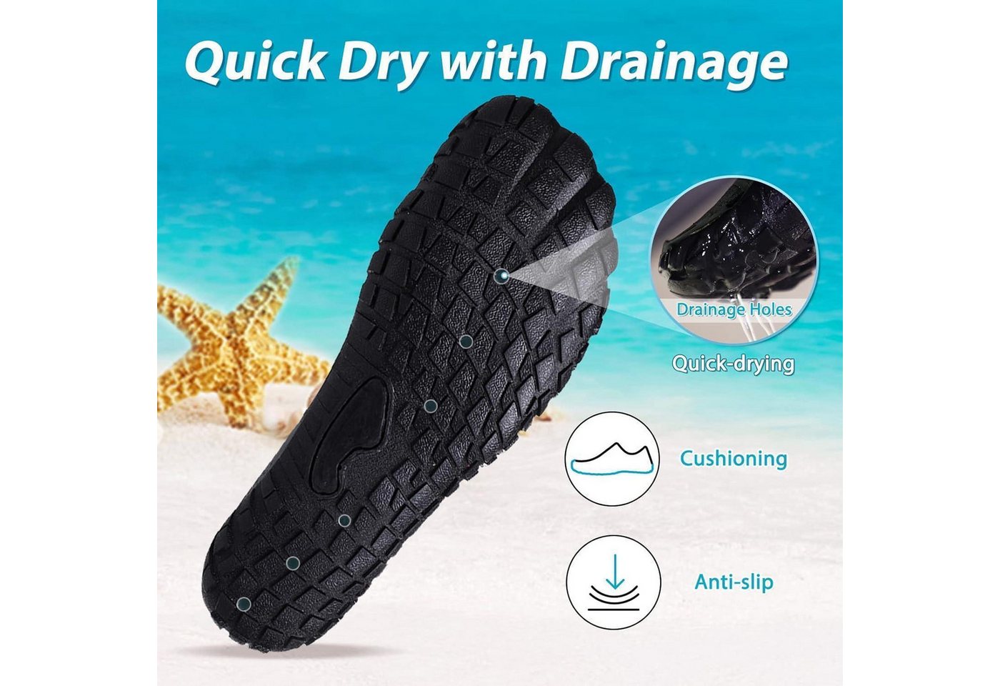 LuxusKollektion Wasserschuhe Badeschuhe Strandschuhe Damen Herren Kajak 43 EU Schwarz Wasserschuh Bild 2