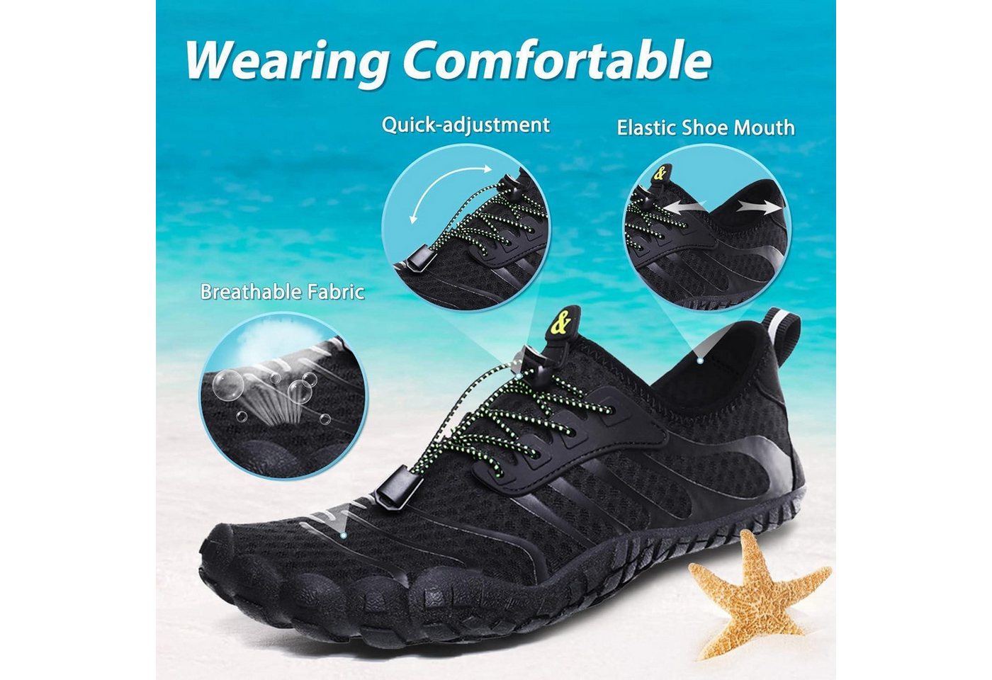 LuxusKollektion Wasserschuhe Badeschuhe Strandschuhe Damen Herren Kajak 43 EU Schwarz Wasserschuh Bild 3