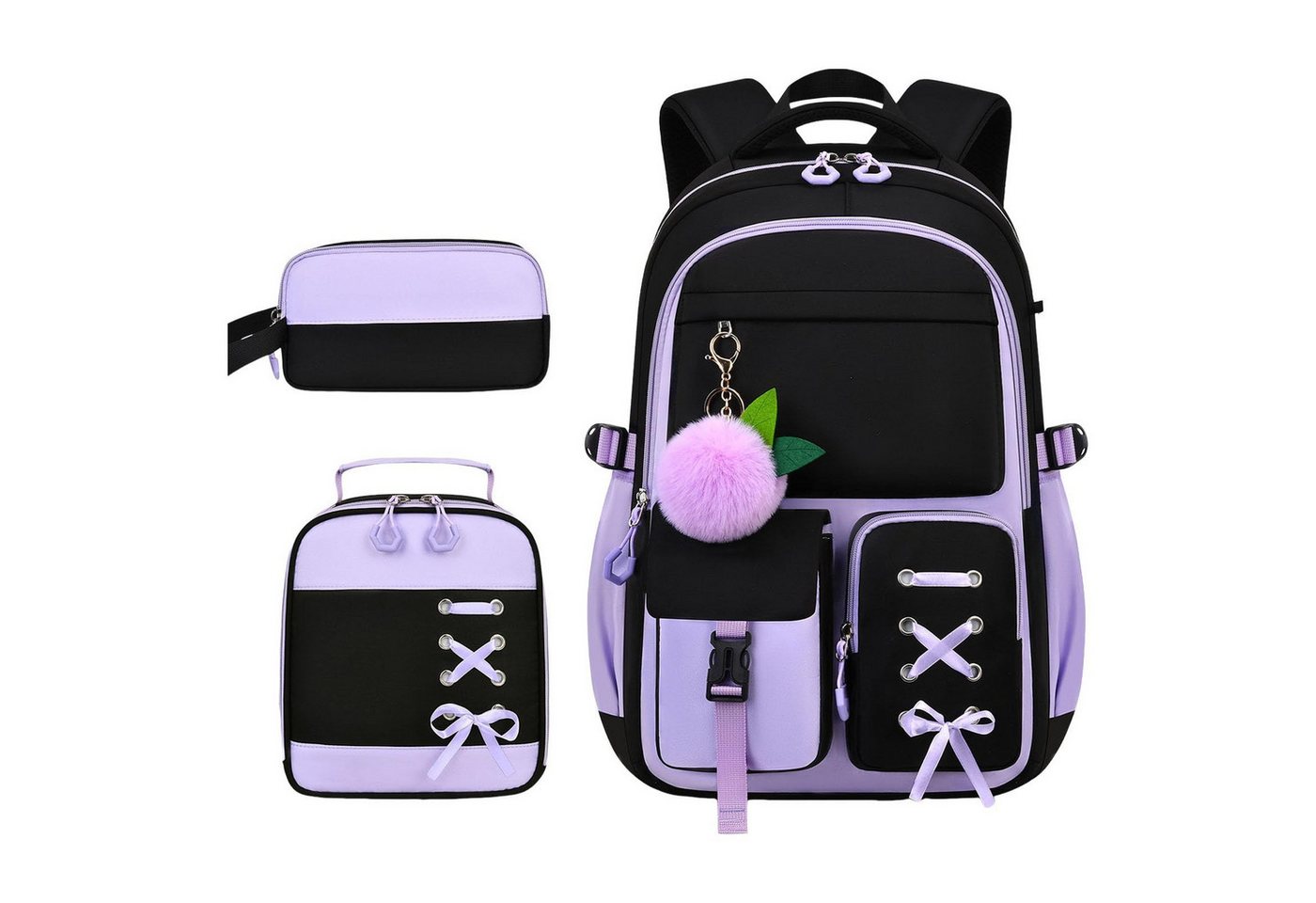 MOPUEA Schulrucksack Schulrucksack Set 3tlg Schulrucksack mit Lunchpaket und Mäppchen (Set, 3-tlg., Leicht Schulrucksack Teenager für Schule, Reisen und Freizeit), Rucksack für Unisex Verstellbarer Schultergurt