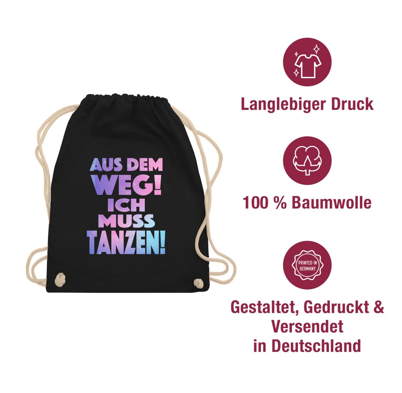 Shirtracer Turnbeutel Aus dem Weg Ich muss tanzen I Geschenk Tanzliebhaber I Tanzbegeistert, Stoffbeutel Festival Outfit Bild 2