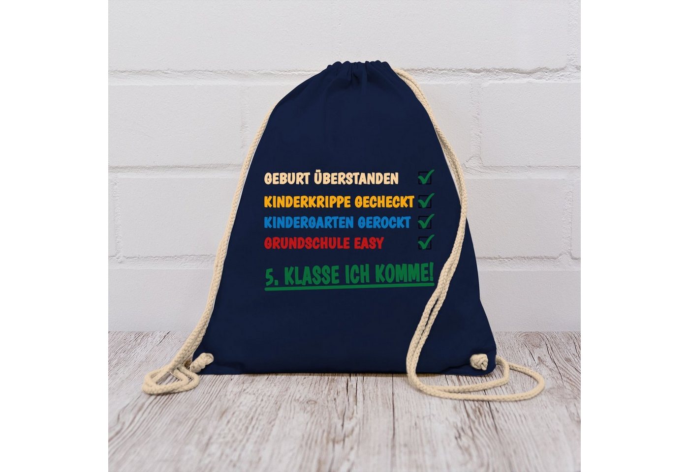 Shirtracer Turnbeutel Grundschule überstanden - 5. Klasse ich komme!, Schulanfang & Einschulung Geschenk Turnbeutel