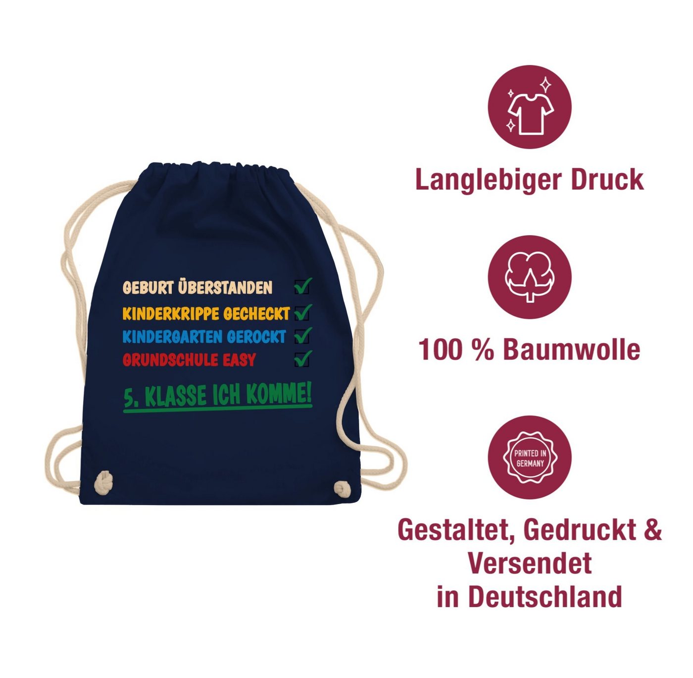 Shirtracer Turnbeutel Grundschule überstanden - 5. Klasse ich komme!, Schulanfang & Einschulung Geschenk Turnbeutel Bild 5