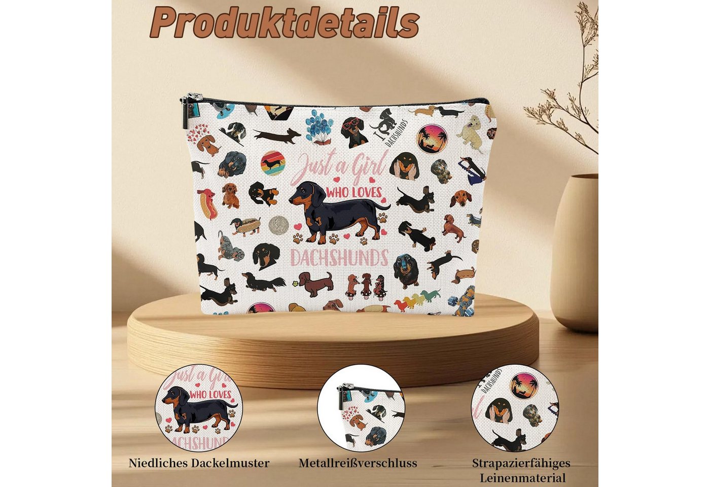Zaewry Kosmetiktasche mit Muster & Reißverschluss – Schminktasche für Damen & Mädchen (1-tlg), Kulturbeutel für Reisen & Alltag, tragbare Make-up Tasche